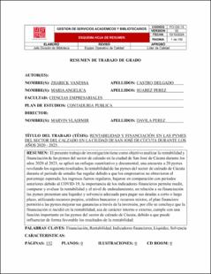 Portada Rentabilidad y financiación en las pymes del sector del calzado en la ciudad de san José de Cúcuta durante los años 2020- 2023.