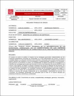 Portada Incidencia de la implementación de las estrategias gerenciales en la competitividad de las empresas distribuidoras minoristas de combustibles en el área metropolitana de Cúcuta