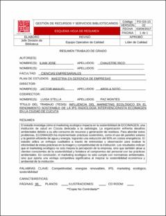 Portada Influencia del marketing ecológico en el rendimiento sostenible de la IPS radiología intervencionista ecoimagen en la ciudad de Cúcuta