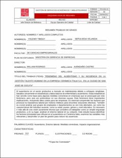 Portada Fenómeno del ausentismo y su incidencia en la gestión talento humano en la empresa cerámica Italia s.a., en la ciudad de San José de Cúcuta