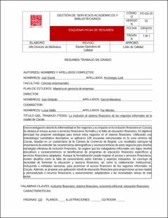 Portada La inclusión al sistema financiero de los negocios informales de la ciudad de Cúcuta