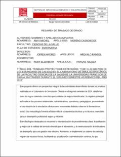 Portada Fortalecimiento de los estándares de calidad en el laboratorio de simulación clínica de la facultad ciencias de la salud de la universidad Francisco de Paula Santander durante el segundo semestre académico del año 2024”