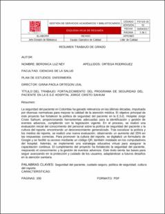 Portada Fortalecimiento del programa de seguridad del paciente en la E.S.E hospital Jorge Cristo Sahium