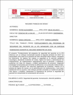Portada Fortalecimiento del programa de seguridad del paciente en la ips infaneuro con un enfoque humanizado durante el segundo semestre de 2024