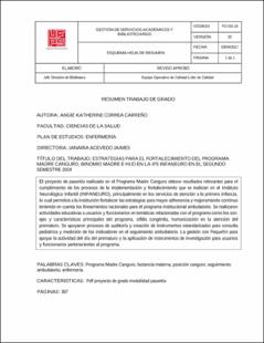 Portada Estrategias para el fortalecimiento del programa madre canguro, binomio madre e hijo en la IPS infaneuro en el segundo semestre 2024