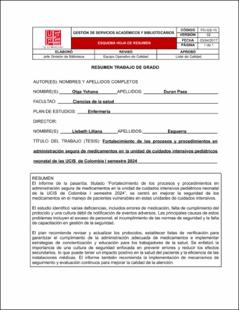 Portada Fortalecimiento de los procesos y procedimientos en administración segura de medicamentos en la unidad de cuidados intensivos pediátricos y neonatal de las ucis de Colombia en el primer semestre de 2024.