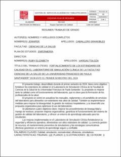 Portada Fortalecimiento de los estándares de calidad en el laboratorio de simulación clínica de la facultad ciencias de la salud de la universidad Francisco de Paula Santander” durante el primer semestre del 2024