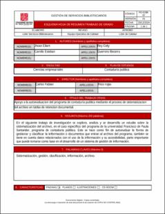 Portada Apoyo a la autoevaluacion del programa de contaduría publica mediante el proceso de sistematizacion del archivo en tablas de retencion documental.