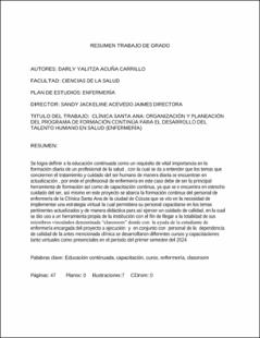 Portada Organización y planeación del programa de formación continua para el desarrollo del talento humano en salud (enfermería)