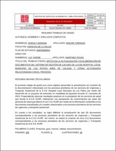 Portada Apoyo en la actualización y/o elaboración de documentos del sistema de gestión de calidad de la ese hospital local municipio de los Patios área de calidad y otras actividades relacionadas con el proceso