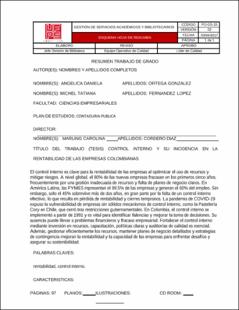 Portada Control interno y su incidencia en la rentabilidad de las empresas colombianas