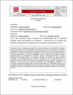 Portada Analisis de la importancia de la auditoria forense como instrumento de control y deteccion en la evasion del impuesto de industria y comercio en la ciudad de san jose de cucuta