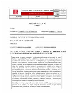 Portada Fortalecimiento del reporte de los eventos de salud pública y seguridad del paciente en la institución - área salud pública