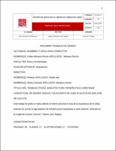 Portada Arquitectura terapéutica como base conceptual de diseño para el policlínico de juan atalaya en san josé de cúcuta