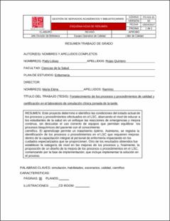 Portada Fortalecimiento de los procesos y procedimientos de calidad y certificación en el laboratorio de simulación clínica durante el primer semestre del 2024