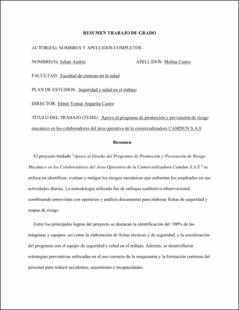 Portada Trabajo de grado en modalidad de extensión pasantía para optar al titulo de profesional en seguridad y salud en el trabajo