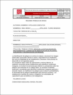 Portada Apoyo en la actualización de procedimientos y formatos de identificación de peligros, evaluación y valoración de los riesgos