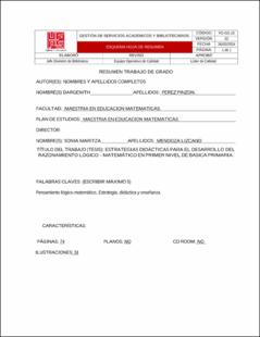 Portada Estrategias metodológicas para el desarrollo del razonamiento lógico – matemático en primer nivel de básica primaria