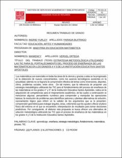 Portada Estrategia metodológica utilizando las tic para el fortalecimiento del proceso de enseñanza de las matemáticas en los grados 4 y 5 de la institución educativa santos apóstoles