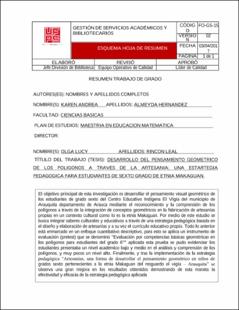 Portada Desarrollo del pensamiento geométrico en polígonos a través de la artesanía: una estrategia pedagógica para estudiantes de sexto grado de etnia Makaguan
