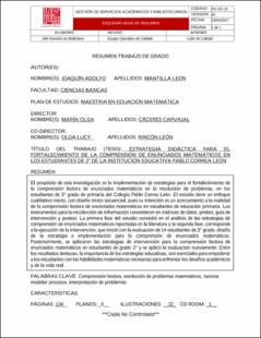 Portada Estrategia didáctica para el fortalecimiento de la comprensión de enunciados matemáticos en los estudiantes de 3° de la institución educativa Pablo Correa León
