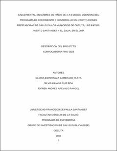Portada Salud mental en madres de niños de 2 a 6 meses, usuarias del programa de crecimiento y desarrollo en 4 instituciones prestadoras de salud en los municipios de Cúcuta, los patios puerto Santander y el Zulia en el 2024