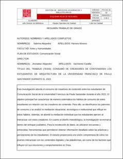 Portada Consumo de influencers de contenido en los estudiantes de arquitectura social de la universidad Francisco de Paula Santander durante el 2023