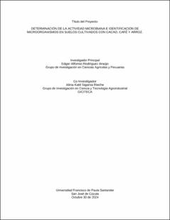 Portada Determinación de la actividad microbiana e identificación de microorganismos en suelos cultivados con cacao, café y arroz.