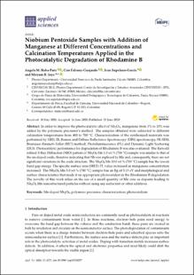 Portada Niobium Pentoxide Samples with Addition of Manganese at Different Concentrations and Calcination Temperatures Applied in the Photocatalytic Degradation of Rhodamine B